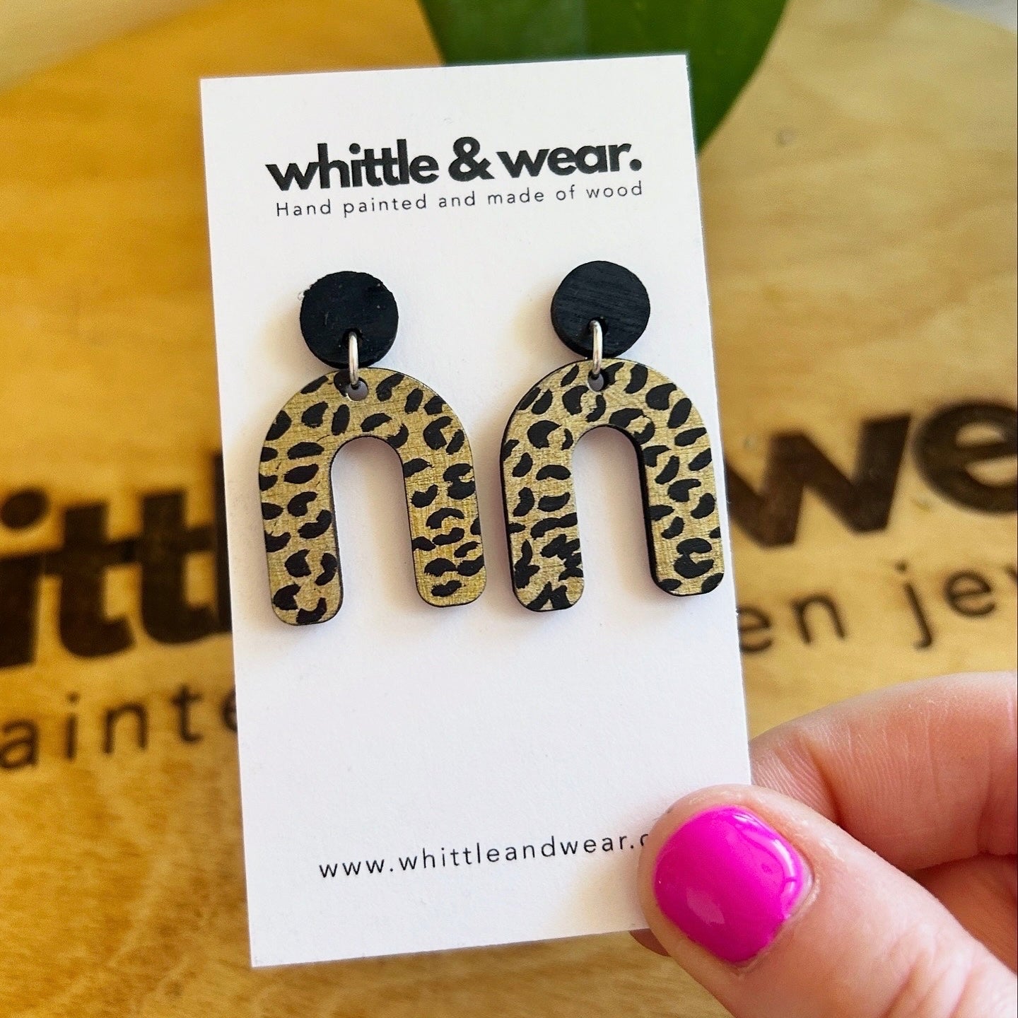 U shaped dangle - black and gold animal print