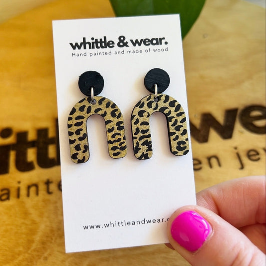 U shaped dangle - black and gold animal print