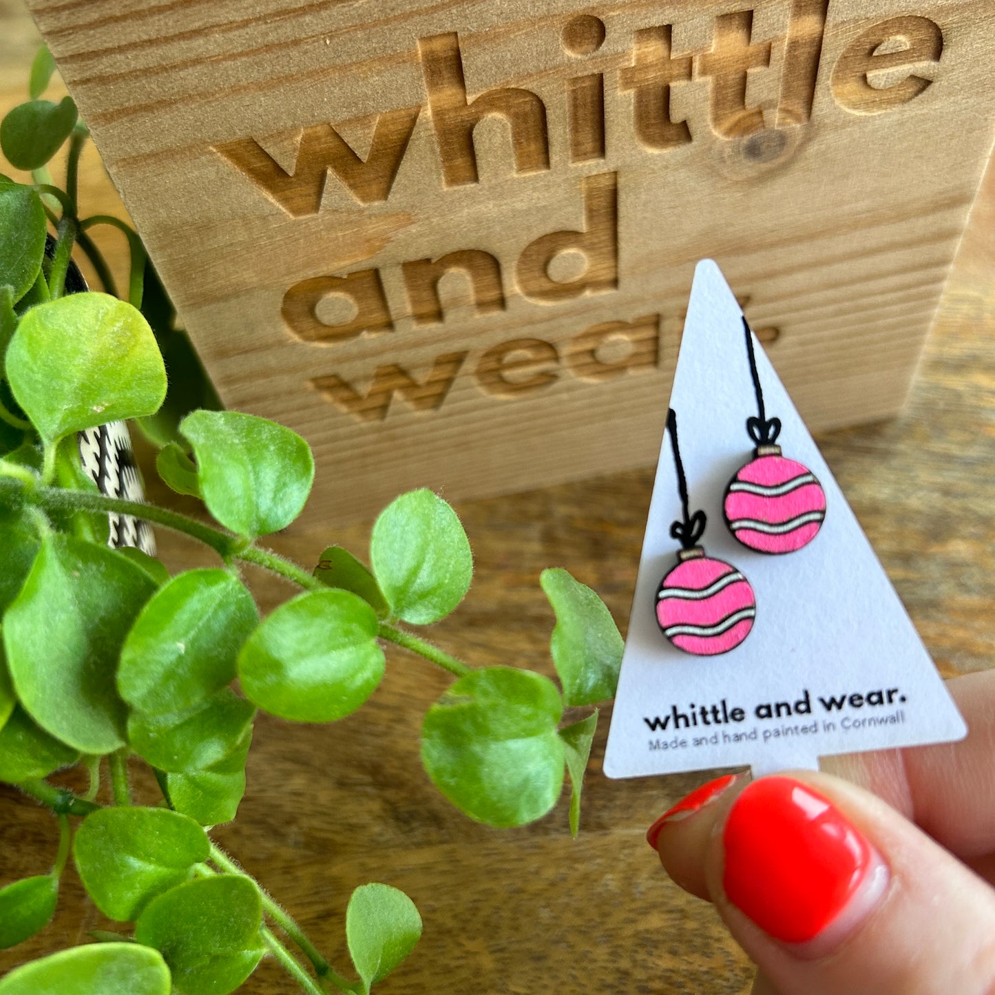 Christmas bauble studs. Pink with white