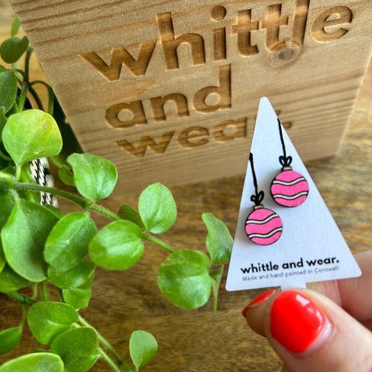 Christmas bauble studs. Pink with white