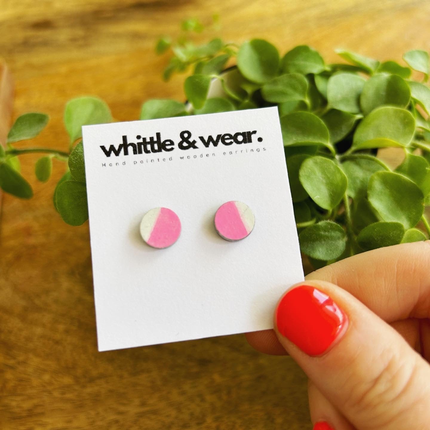 Round studs. Pink and white