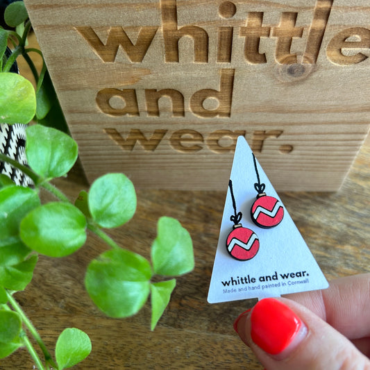 Christmas bauble studs. Red with white