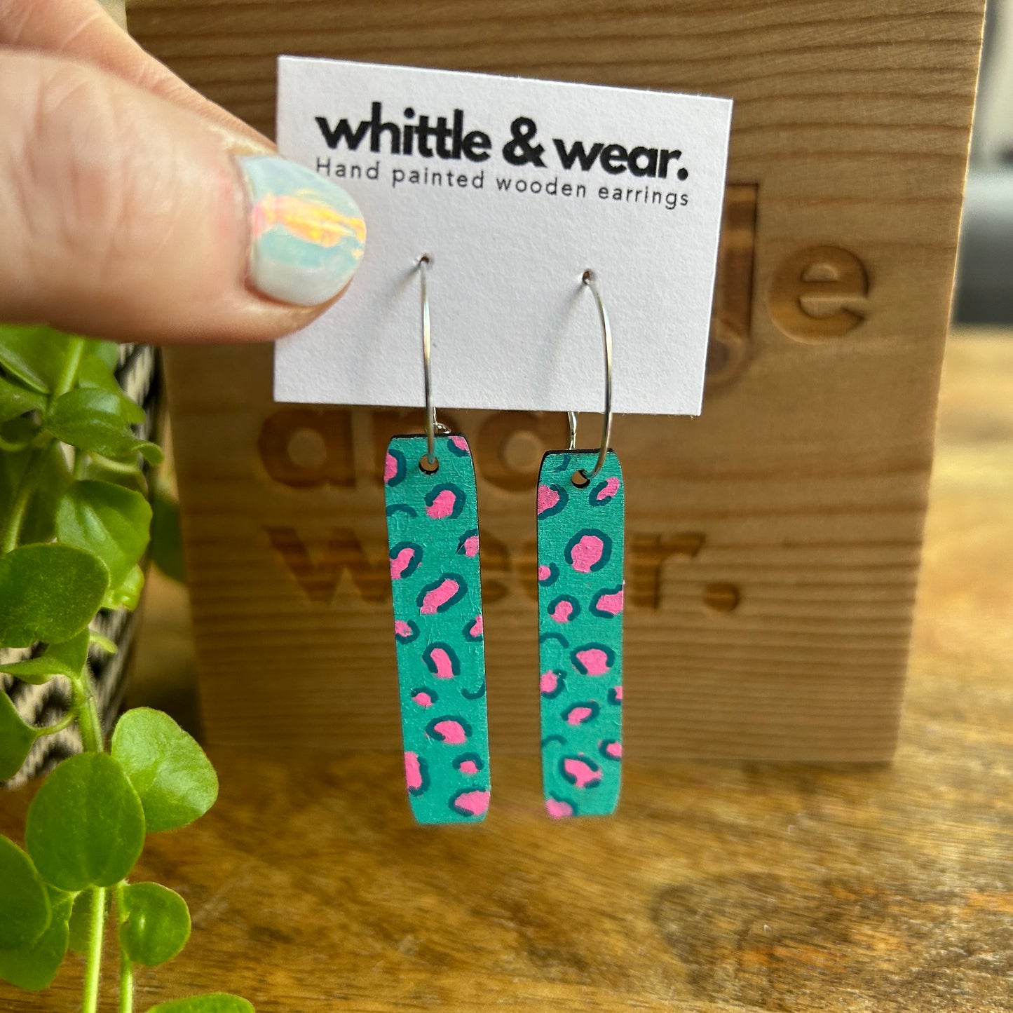 Straight dangles. Turquoise animal print