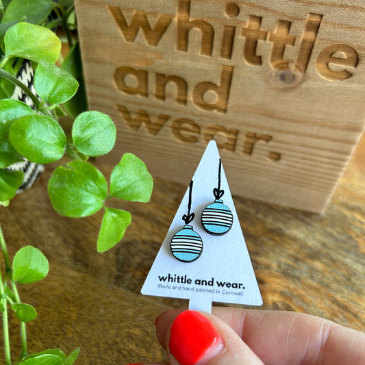 Christmas bauble studs. Blue with white