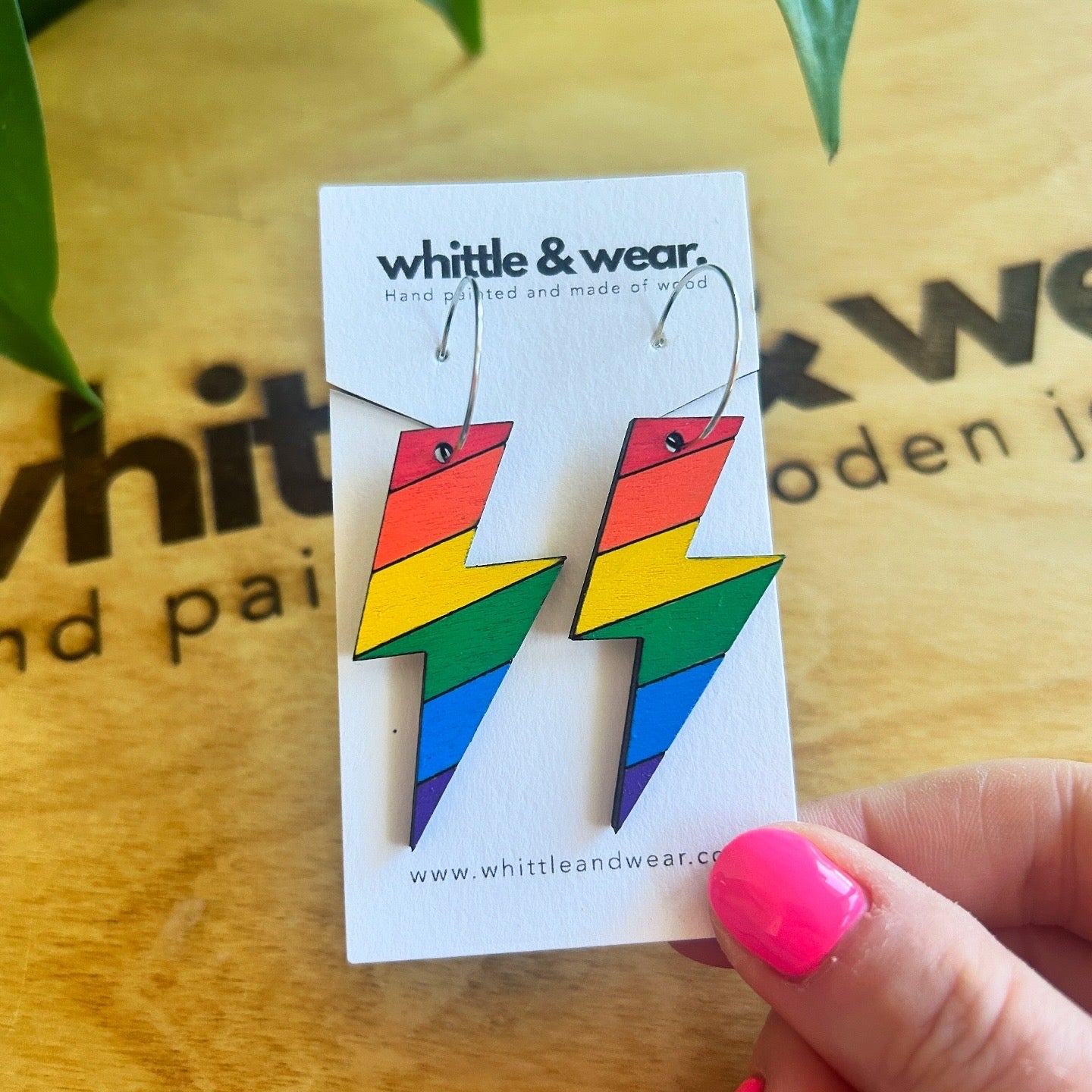 Rainbow lightning bolt hoops