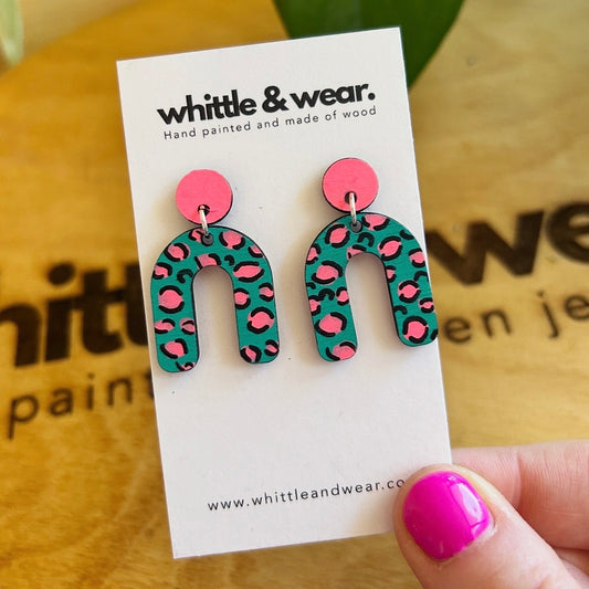 U shaped dangle - turquoise animal print