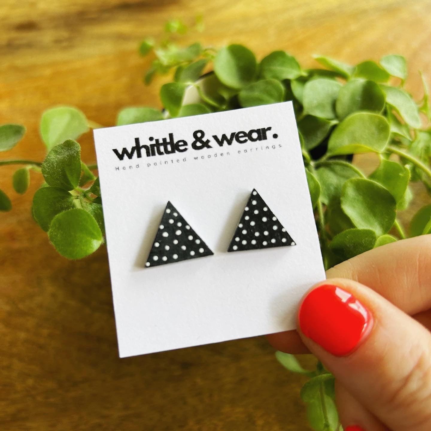 Triangular studs. Black and white spotty