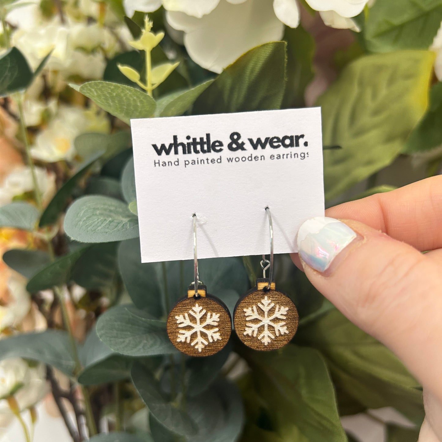 Bauble hoops - white snowflake