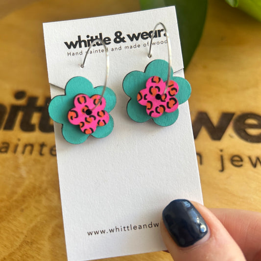 Stacked Hoops - turquoise and animal print