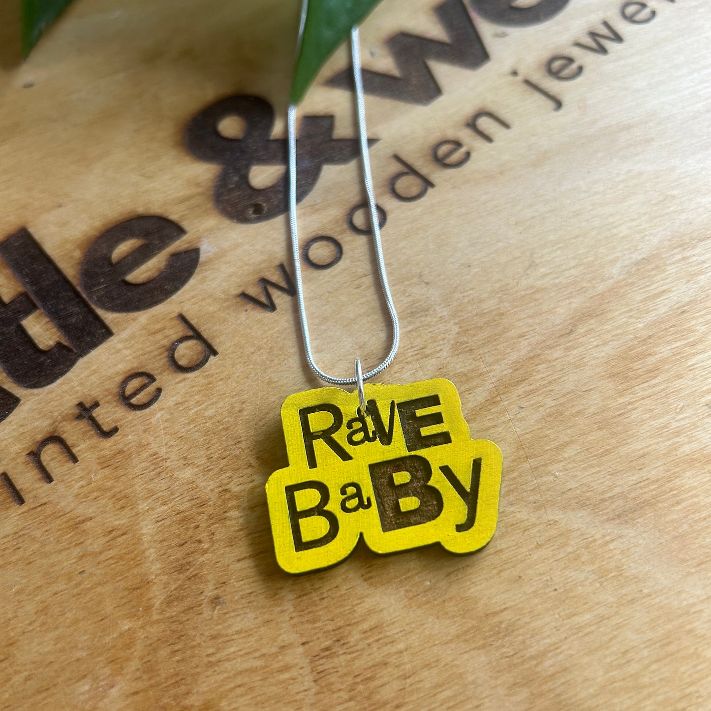 Hand painted wooden necklace - rave baby