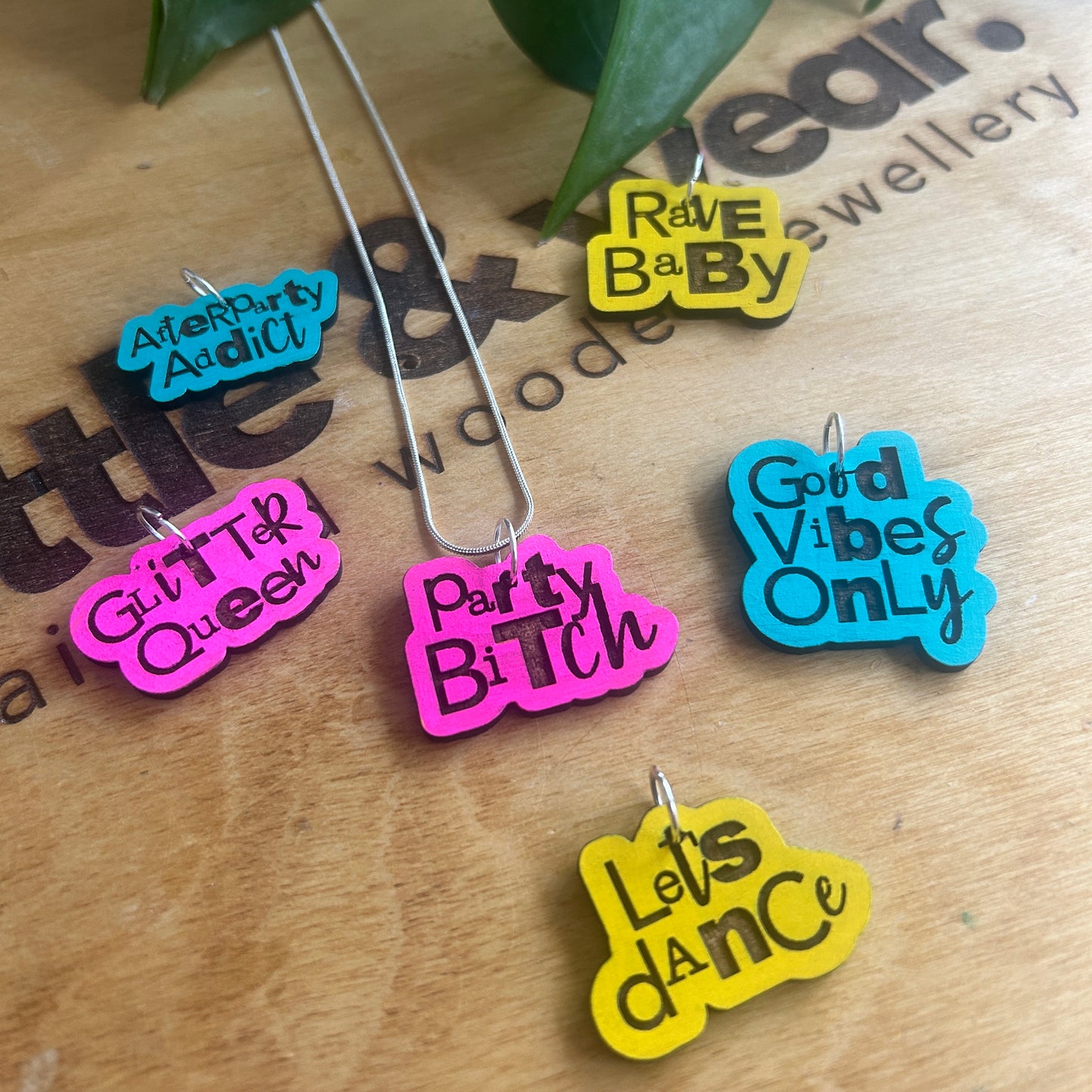 Festival Neckace. Hand painted wooden necklace with 6 interchangeable tags