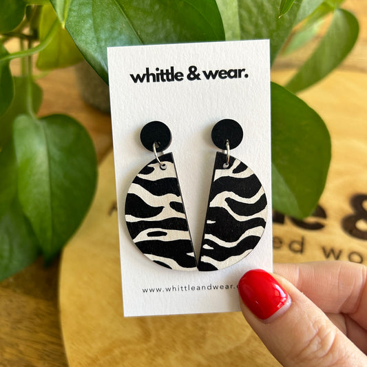 Hand painted wooden dangles. Semi circle - zebra