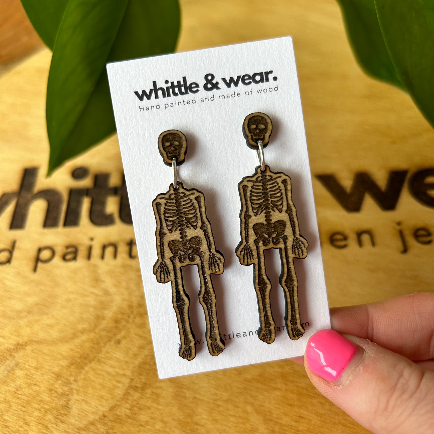 Halloween Wooden skeleton dangles. Natural wood colour