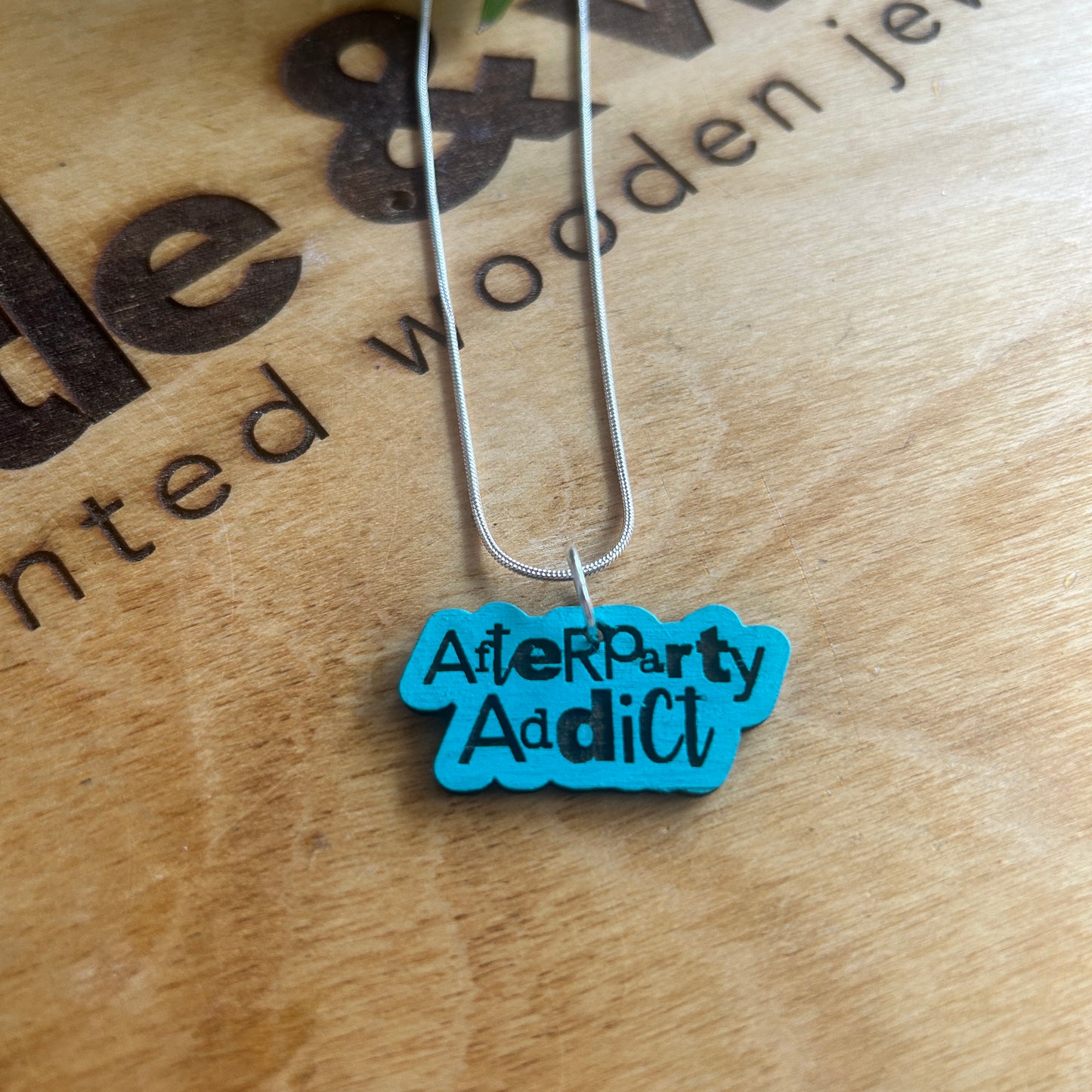 Hand painted wooden necklace - afterparty addict