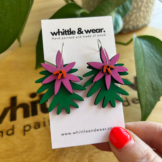 Large Stacked Hoops - Green leaf, pink flower