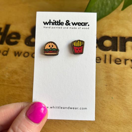 Burger and chips studs