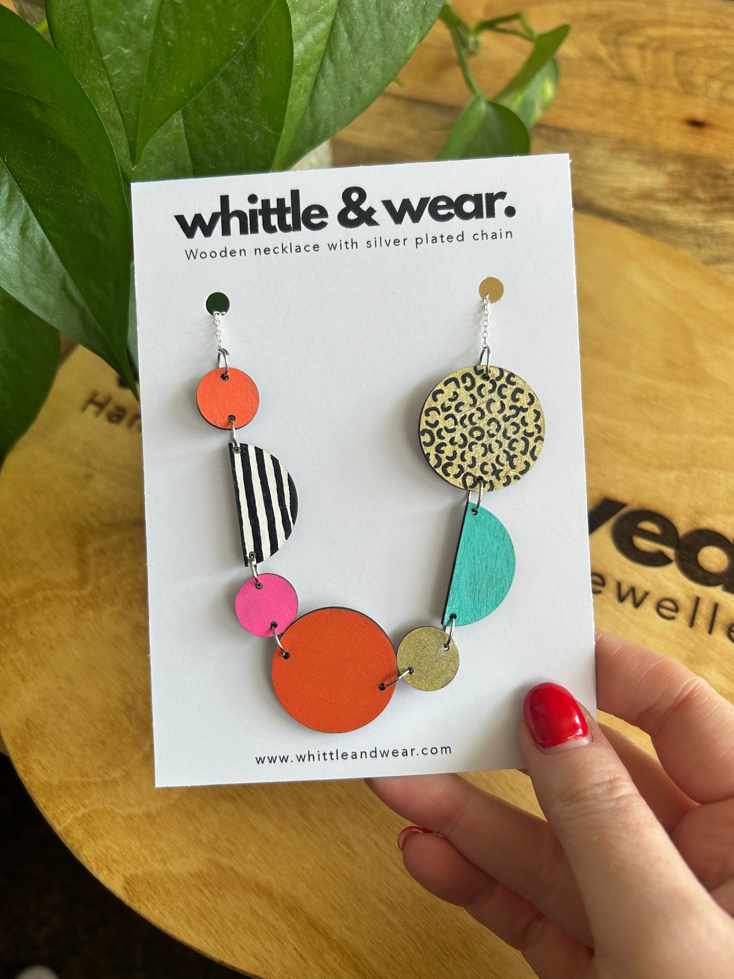 Hand painted wooden necklace - 001