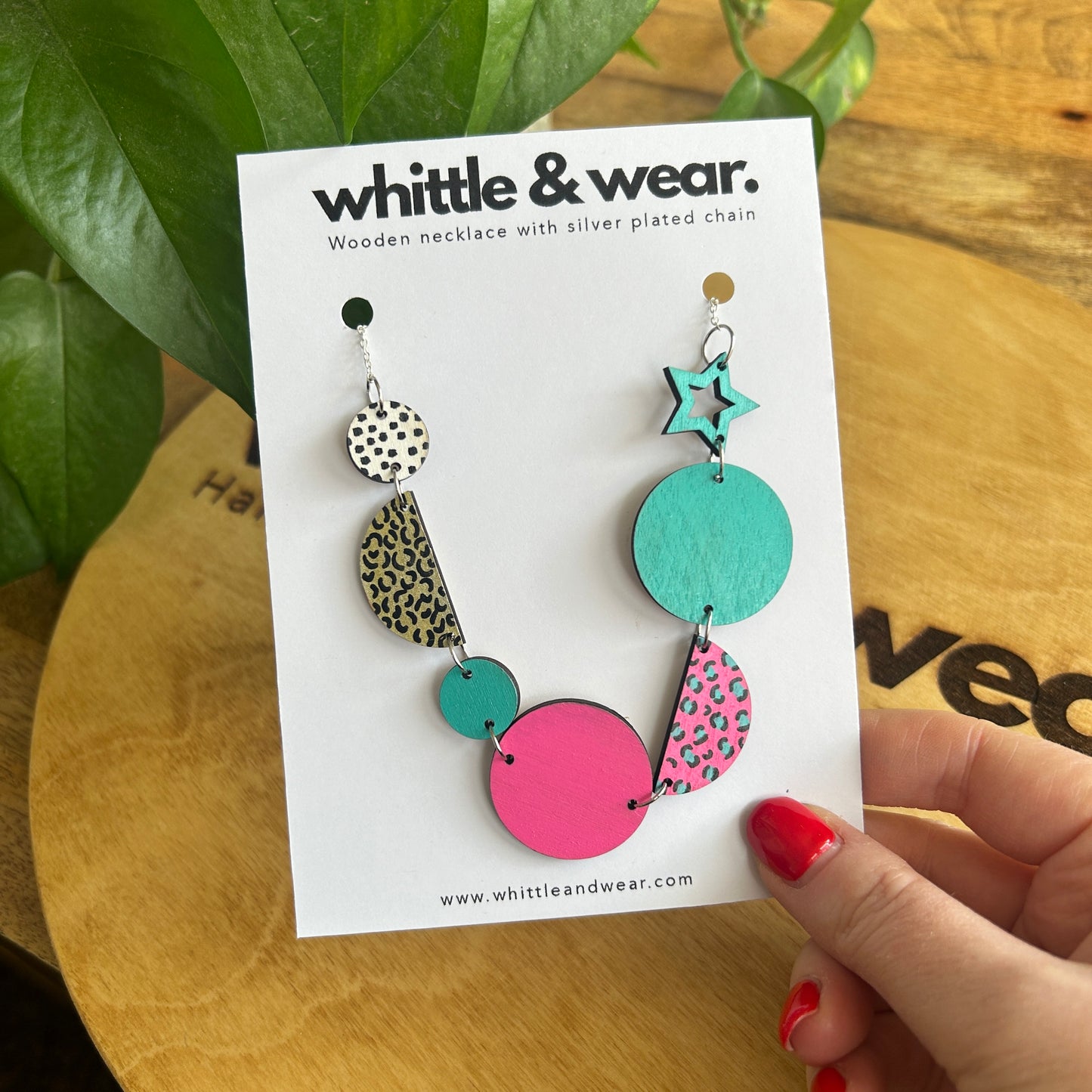 Hand painted wooden necklace - 002