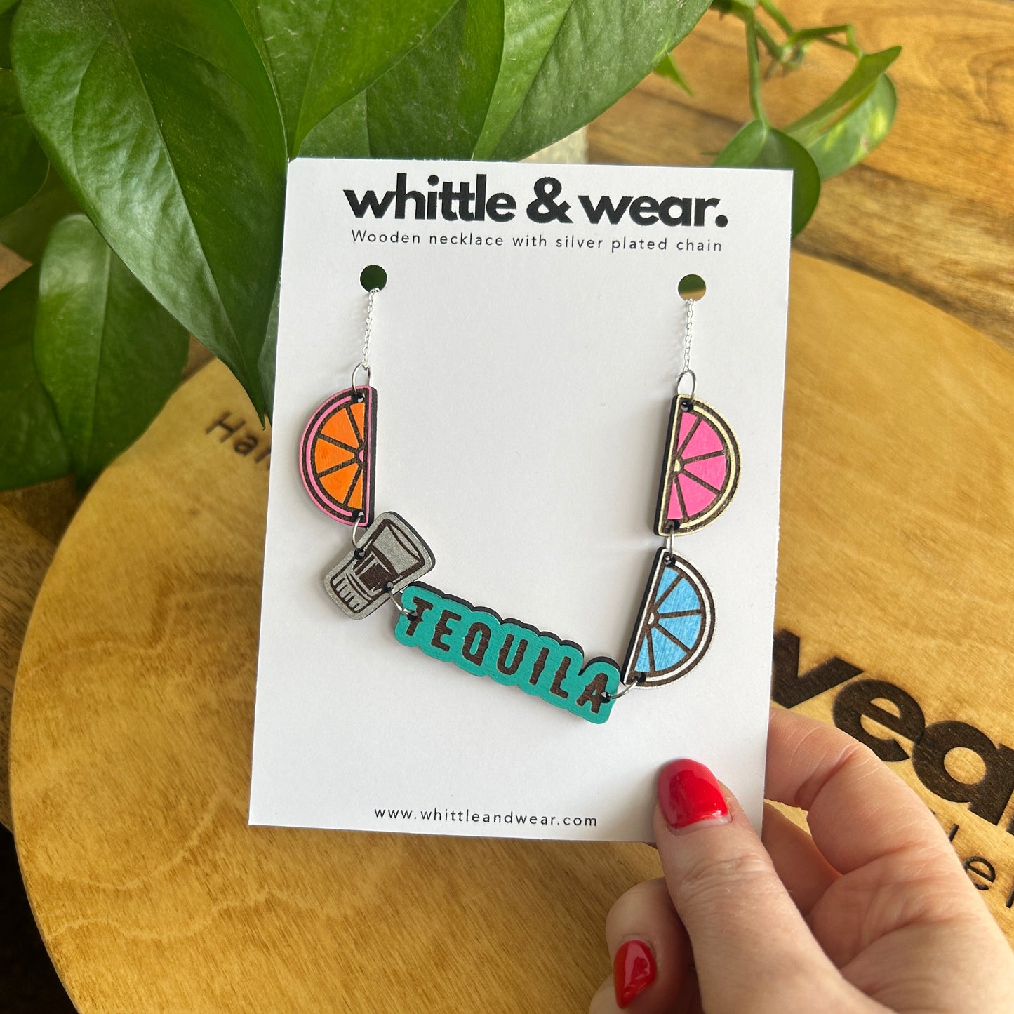 Hand painted wooden necklace - Tequila
