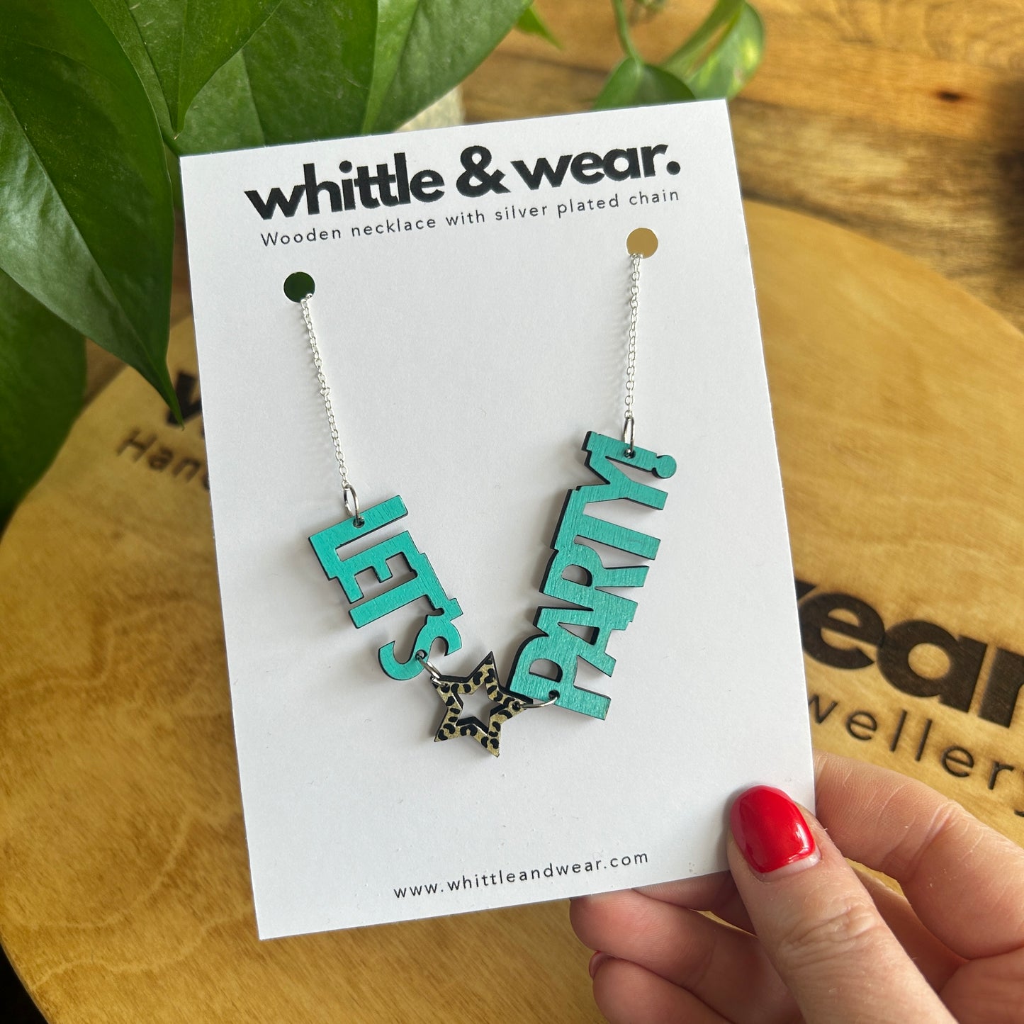 Hand painted wooden necklace - Lets Party