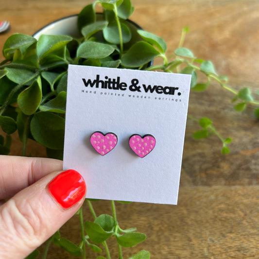 Heart studs. Dark pink with light pink spots