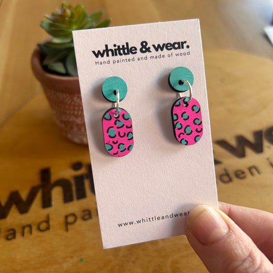 Turquoise and pink animal print studded dangles