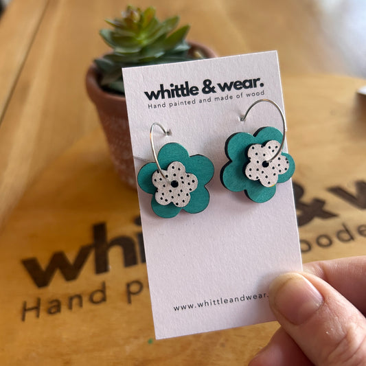 Turquoise and white flower hoops