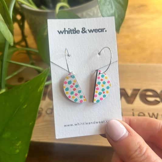 White with multi colour spots