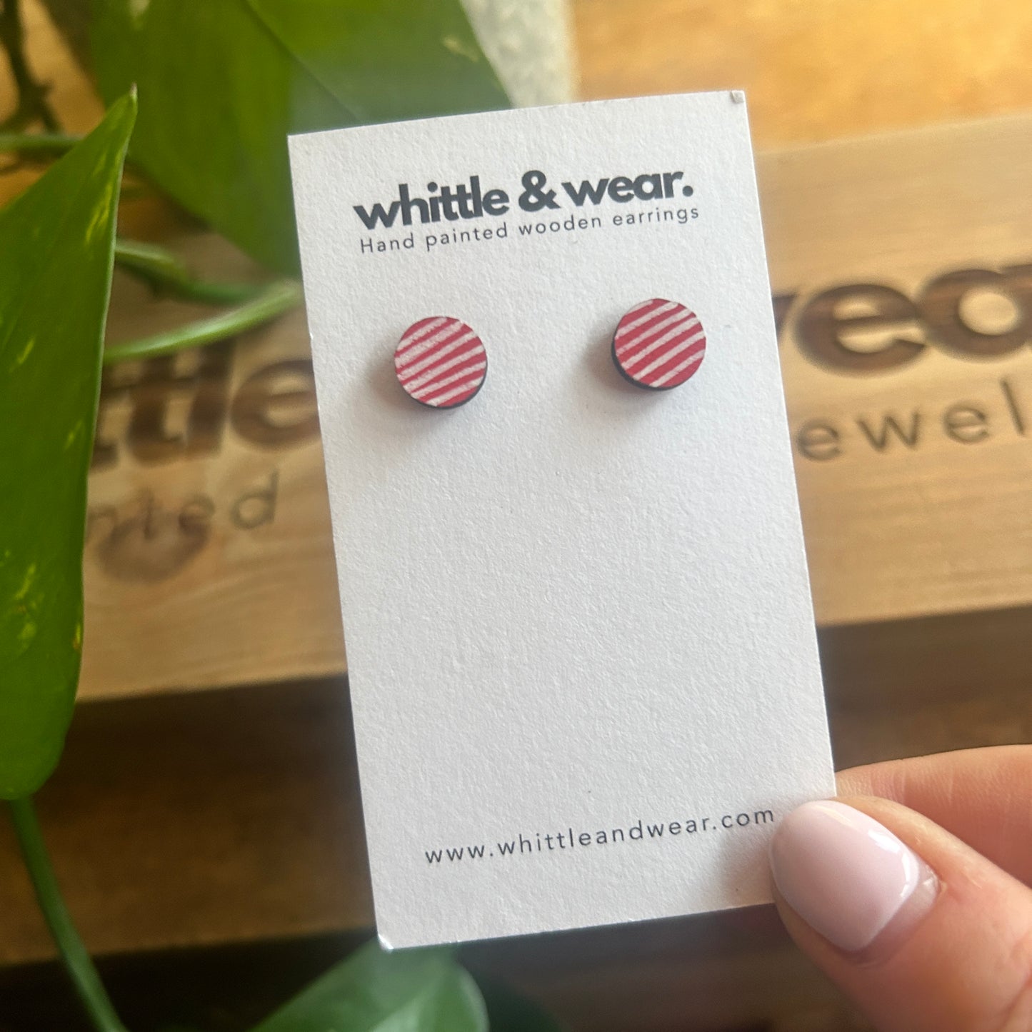 Red and white stripy studs