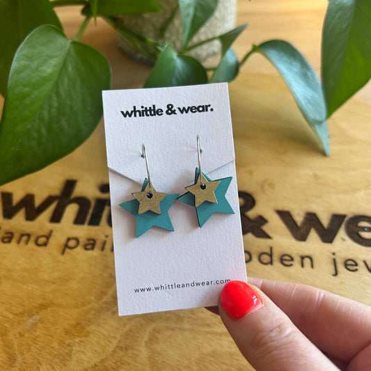 Stacked Hoops - star. turquoise and yellow