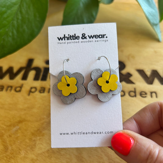 Stacked Hoops - flower. silver and yellow