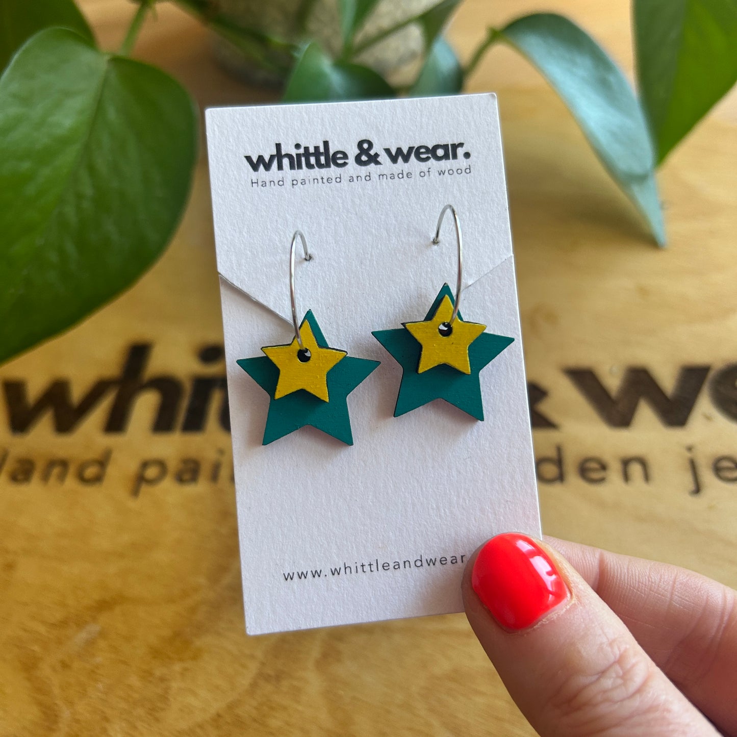 Stacked Hoops - star. dark turquoise and yellow