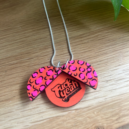 SALE Hand painted wooden necklace - hidden message