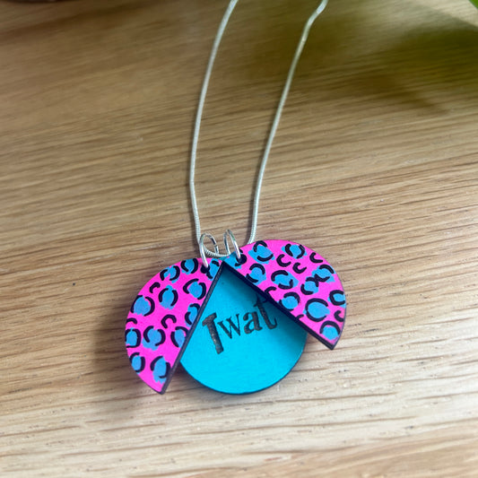 SALE Hand painted wooden necklace - hidden message