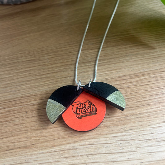 SALE Hand painted wooden necklace - hidden message